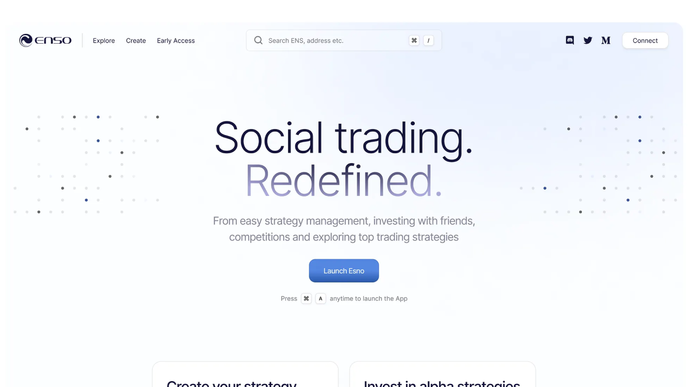 Enso social trading landing page