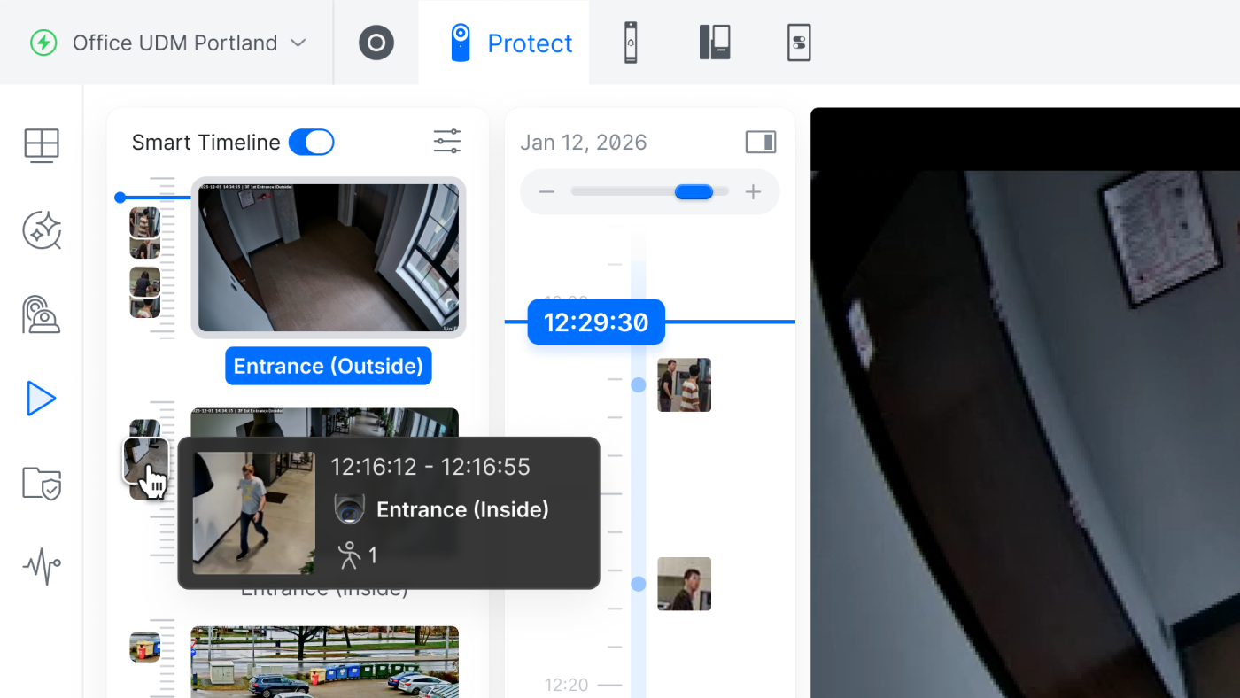 UniFi Protect Smart Timeline desktop view